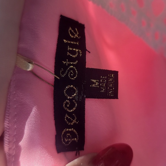 Deco style pink crop tank top w white floral lace overlay medium - Picture 2 of 4